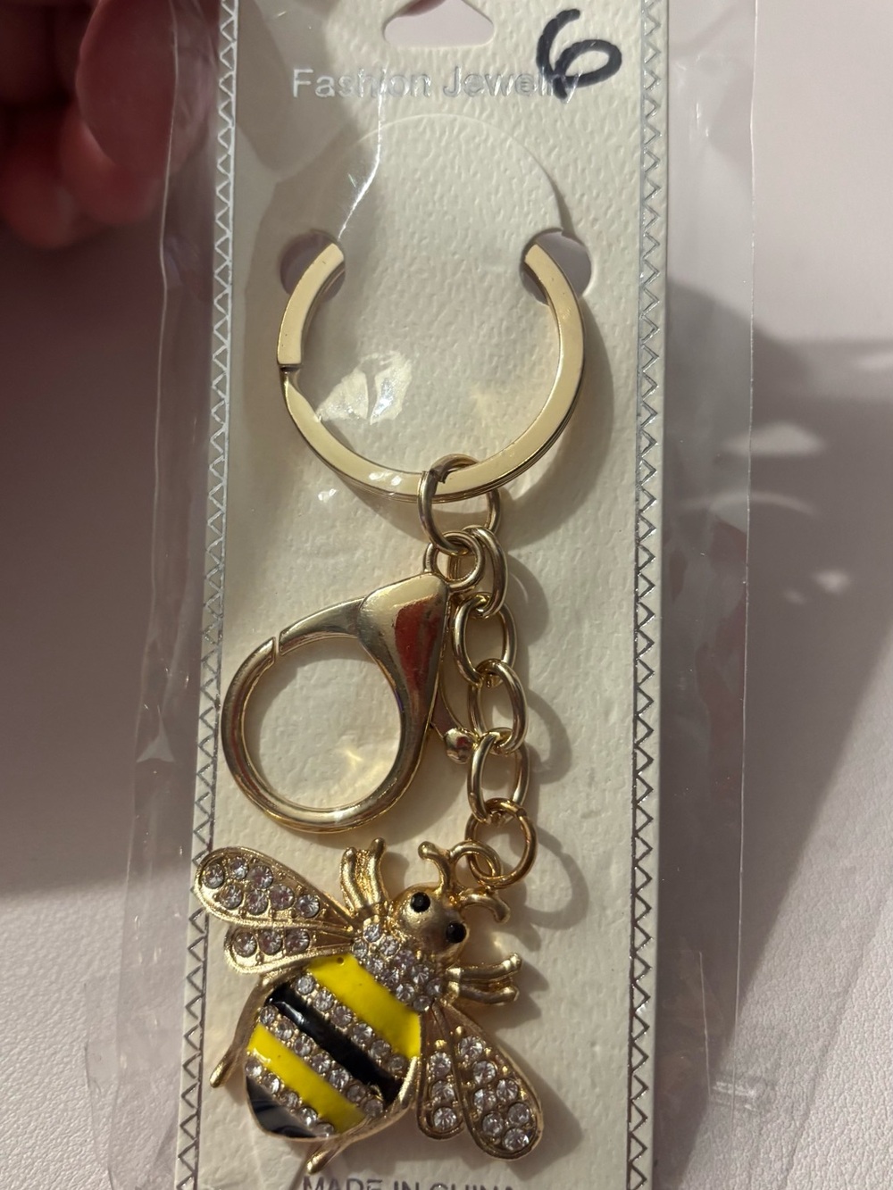 Gold Bee Keychain with Yellow Enamel Accent